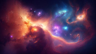 Nebula, yıldızlar ve galaksilerle soyut uzay arkaplanı. Bu görüntünün ögeleri döşenmiş