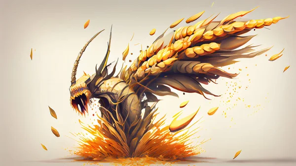 Illustration Fantasy Dragon Ears Wheat Light Background High Quality Photo — стоковое фото