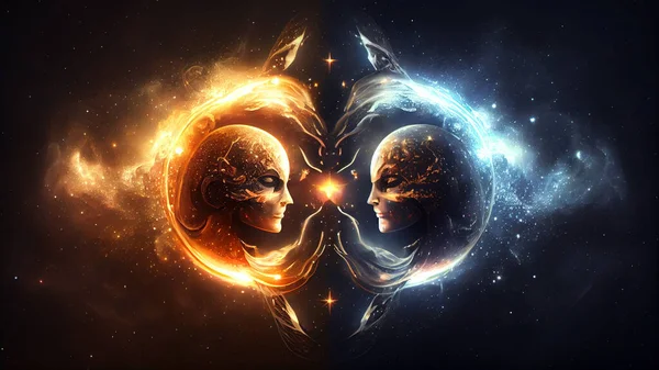 Two Female Faces Looking Each Other Space High Quality Photo — Stockfoto