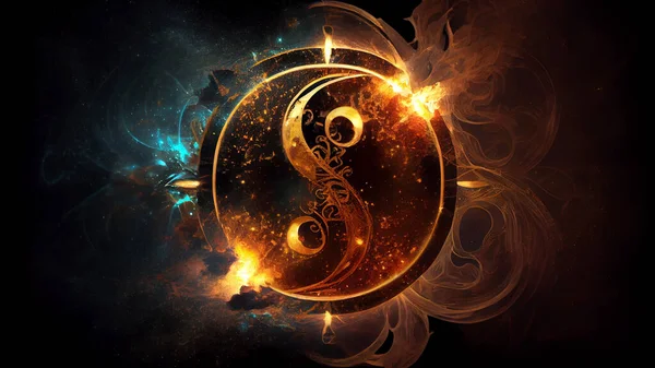 Yin Yang Symbol Fire Smoke Background Illustration High Quality Photo — Stockfoto