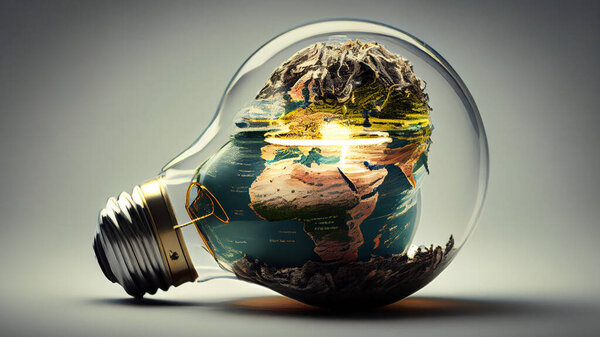 Globe inside light bulb. Elements of this image are furnished by NASA. High quality illustration