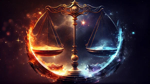 Scales Justice Fire Effect Space Background High Quality Photo — стоковое фото