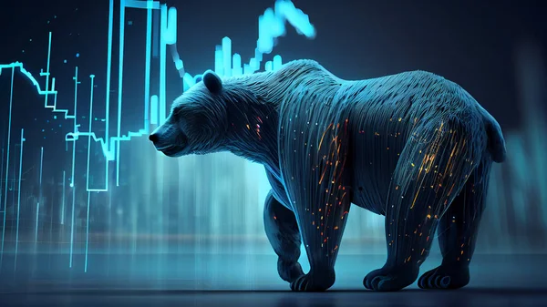 Image of bear with forex chart on dark background. High quality photo