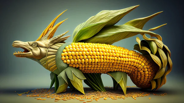 Фантастичний Дракон Кукурудзою Коб Ілюстрація Високоякісна Фотографія — стокове фото