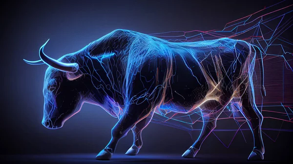 Human Bull Glowing Wireframe Background High Quality Photo — Stockfoto