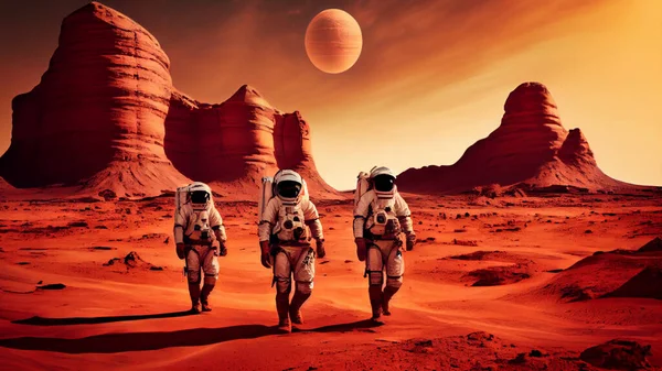 Astronaut walk in the desert. High quality photo