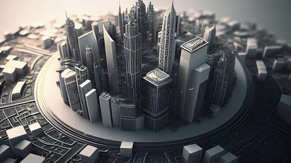 Egy Futurisztikus Város Felhőkarcolók Épületek Kiváló Minőségű Fénykép — Stock Fotó