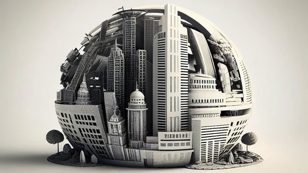 3d illustration of a city in the form of a globe