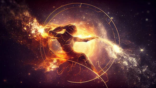 Sagittarius Zodiac Futurisztikus Térben Illusztráció Kiváló Minőségű Fénykép Stock Kép