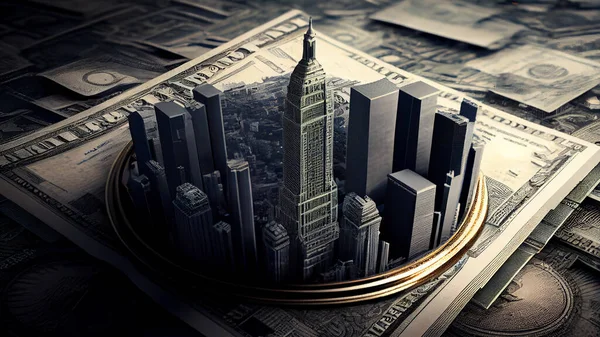 Üzleti Háttér Pénzzel Felhőkarcolókkal Illusztráció Kiváló Minőségű Fénykép Stock Fotó