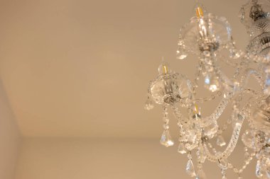 The crystal chandelier lighting up the room