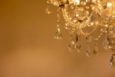 The crystal chandelier lighting up the room