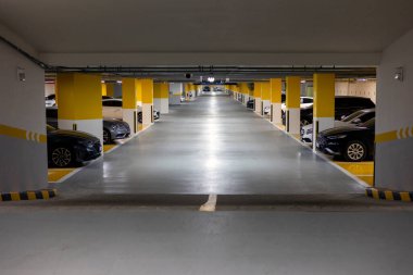 Basement garage, parking lots of building, parking area