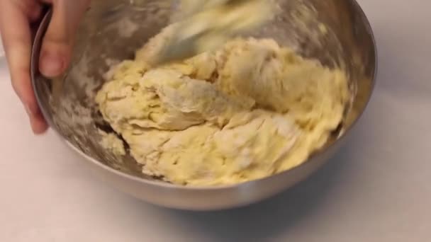 Making Cookie Bread Dough Baking Whip Mixture Paste Hands — стоковое видео
