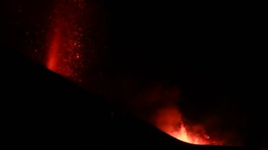 Erupting volcano on the island of La Palma, Canary Islands, Spain. High quality video