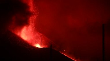 Erupting volcano on the island of La Palma, Canary Islands, Spain. High quality video