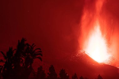 Erupting volcano on the island of La Palma, Canary Islands, Spain. High quality photo