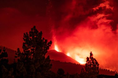 Erupting volcano on the island of La Palma, Canary Islands, Spain. High quality photo