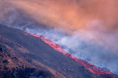 Erupting volcano on the island of La Palma, Canary Islands, Spain. High quality photo