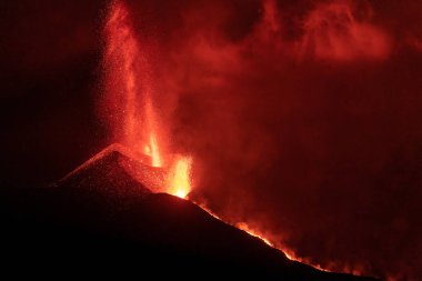 Erupting volcano on the island of La Palma, Canary Islands, Spain. High quality photo