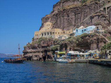 Santorini adasının volkanik manzarası. Yüksek kalite fotoğraf