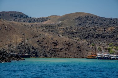 Santorini adasının volkanik manzarası. Yüksek kalite fotoğraf