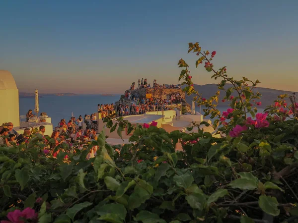 Blick Auf Das Dorf Oia Auf Santorin Bei Sonnenuntergang Hochwertiges — Stockfoto