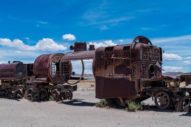 Bolivya altiplanosundaki tren mezarlığı. Yüksek kalite fotoğraf