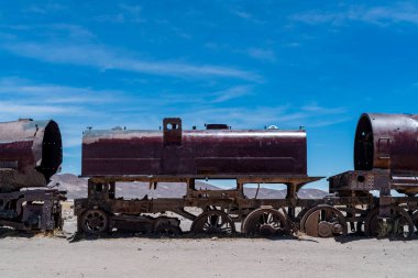 Bolivya altiplanosundaki tren mezarlığı. Yüksek kalite fotoğraf