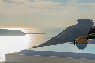 Santorini 'deki Oia köyünün manzarası. Yüksek kalite fotoğraf