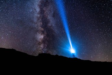 Dağlardaki Samanyolu 'nun astrofotografı. Yüksek kalite fotoğraf