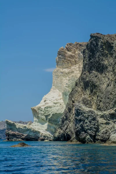 Vue Depuis Mer Sur Plage Sable Blanc Santorin Photo Haute — Photo