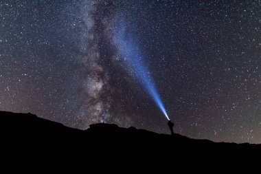 Dağlardaki Samanyolu 'nun astrofotografı. Yüksek kalite fotoğraf