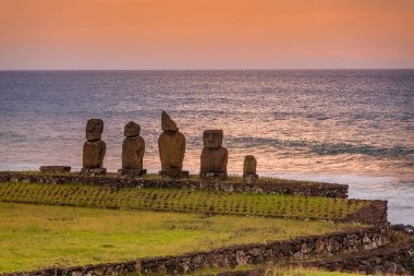 moais in Tahai at sunset, Rapa Nui, Easter Island. High quality photo clipart