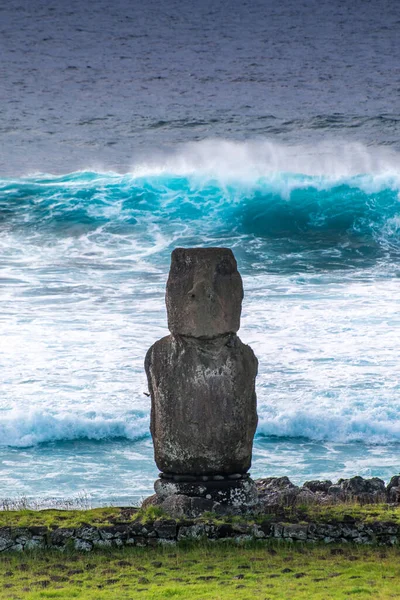 stock image moais in front of the ocean in Tahai, Rapa Nui, Easter Island. High quality photo