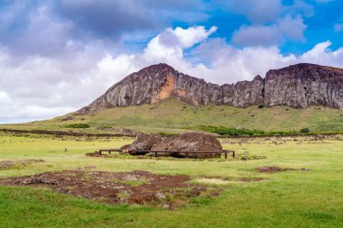 Tongariki 'de moais, Rapa Nui, Paskalya Adası. Yüksek kalite fotoğraf
