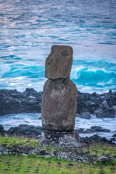 Moais Tahai Při Západu Slunce Rapa Nui Velikonoční Ostrov Kvalitní — Stock fotografie