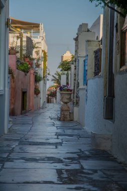 Santorini 'deki Oia köyünün manzarası. Yüksek kalite fotoğraf