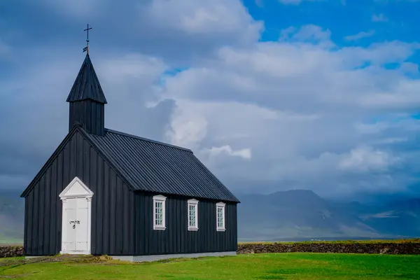 Černý Kostel Budakirkja Islandu Kvalitní Fotografie — Stock fotografie