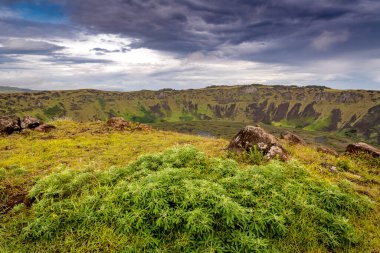 Rapa Nui, Paskalya Adası manzarası. Yüksek kalite fotoğraf