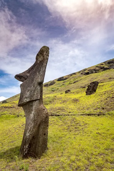 Moais Steinbruch Von Rano Raraku Rapa Nui Osterinsel Hochwertiges Foto — Stockfoto
