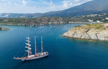 a schooner from the air in Cadaques. High quality photo clipart