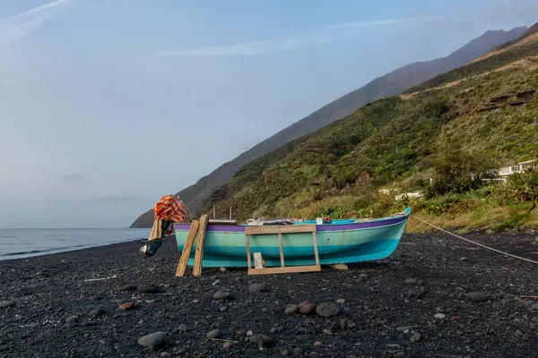 Fishing Boat Volcanic Landscape Island Stromboli High Quality Photo Stock Image