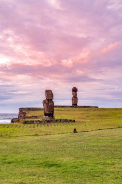 Tahai 'de moais, Rapa Nui, Paskalya Adası. Yüksek kalite fotoğraf