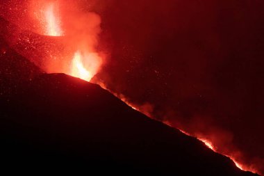 Erupting volcano on the island of La Palma, Canary Islands, Spain. High quality photo