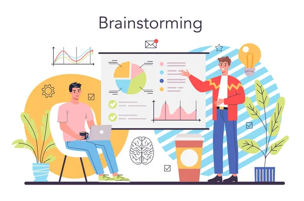 Brainstorm Concept Nieuwe Ideeëngeneratie Teamwork Discussie Innovatie Maken Naar Succes — Stockvector