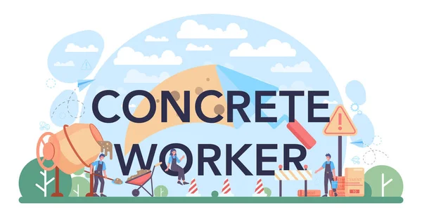 Concrete Worker Typographic Header Professional Builder Preparing Concrete Tools Cement — Vetor de Stock