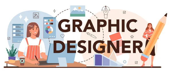 Graphic Designer Typographic Header Artist Creating Modern Advertisment Digital Drawing — Wektor stockowy