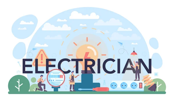 Electrician Typographic Header Electricity Works Service Worker Uniform Repair Electrical — Stockový vektor
