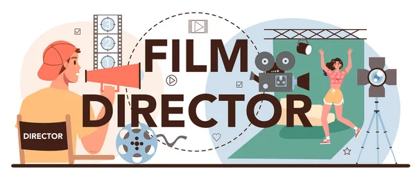Director Cine Cabecera Tipográfica Director Cine Dirigiendo Proceso Filmación Clapper — Archivo Imágenes Vectoriales
